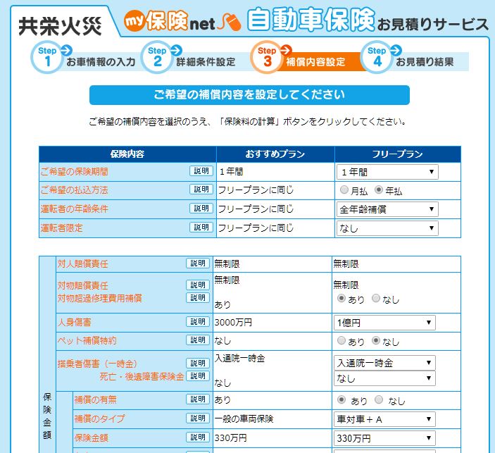 車 保険料 シュミレーション